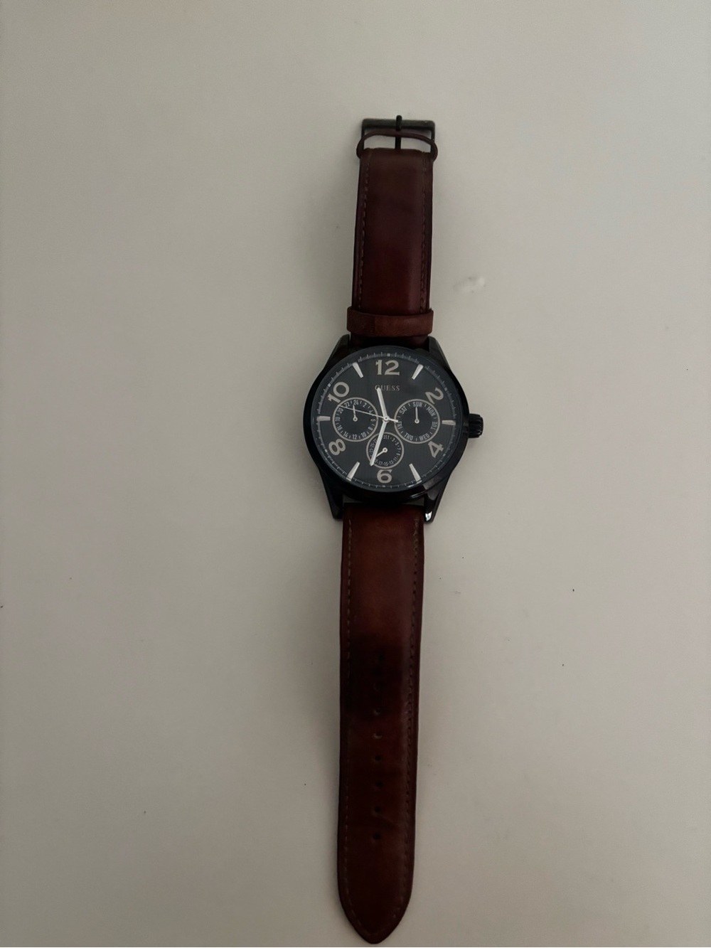 Guess Brown Leather Strap Watch with Black Dial